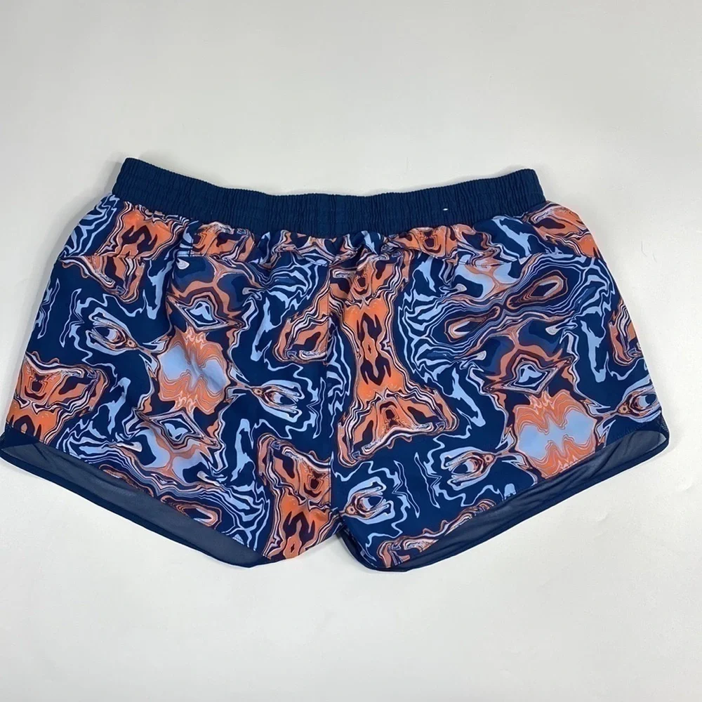 Crane Blue Orange Lava Print Running Lined Shorts XL